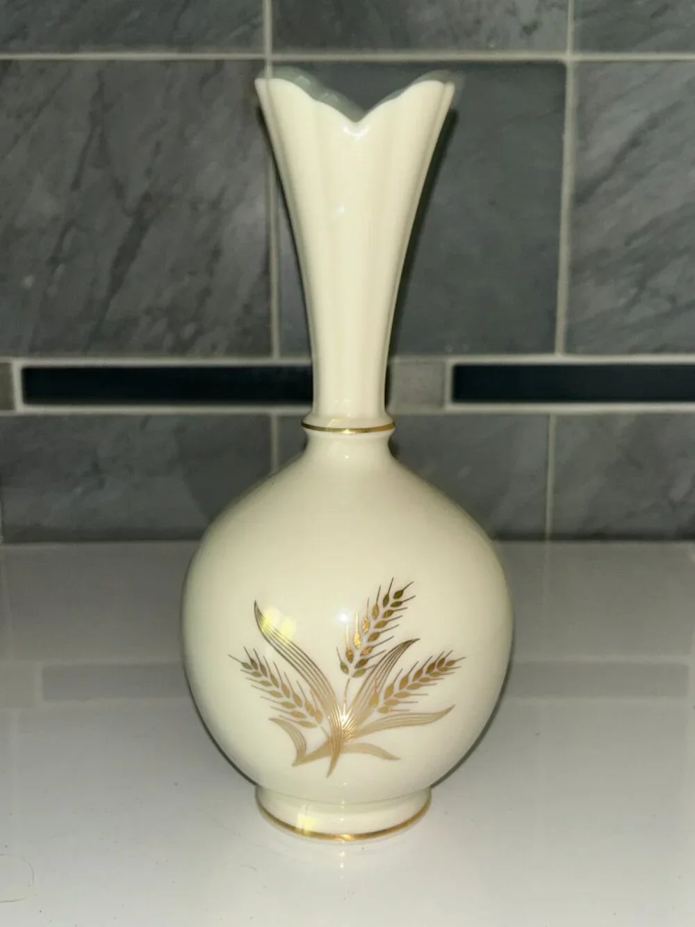 Vintage Lenox Bud Vase with Golden Wheat Motif & Gold Trim, made in USA, 8